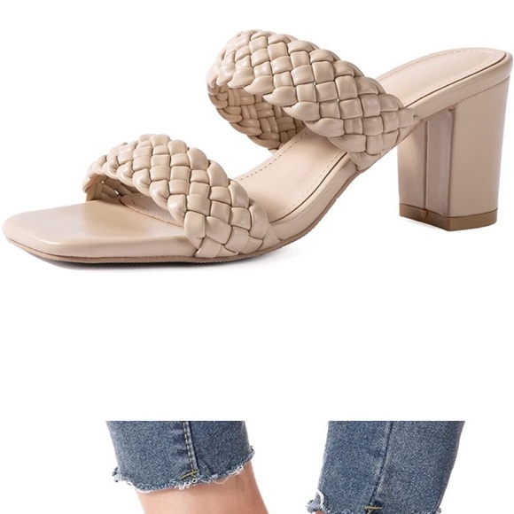 N.N.G Women Heel sandals Braided Leather Strappy sandals 2" Cream - Picture 2 of 6